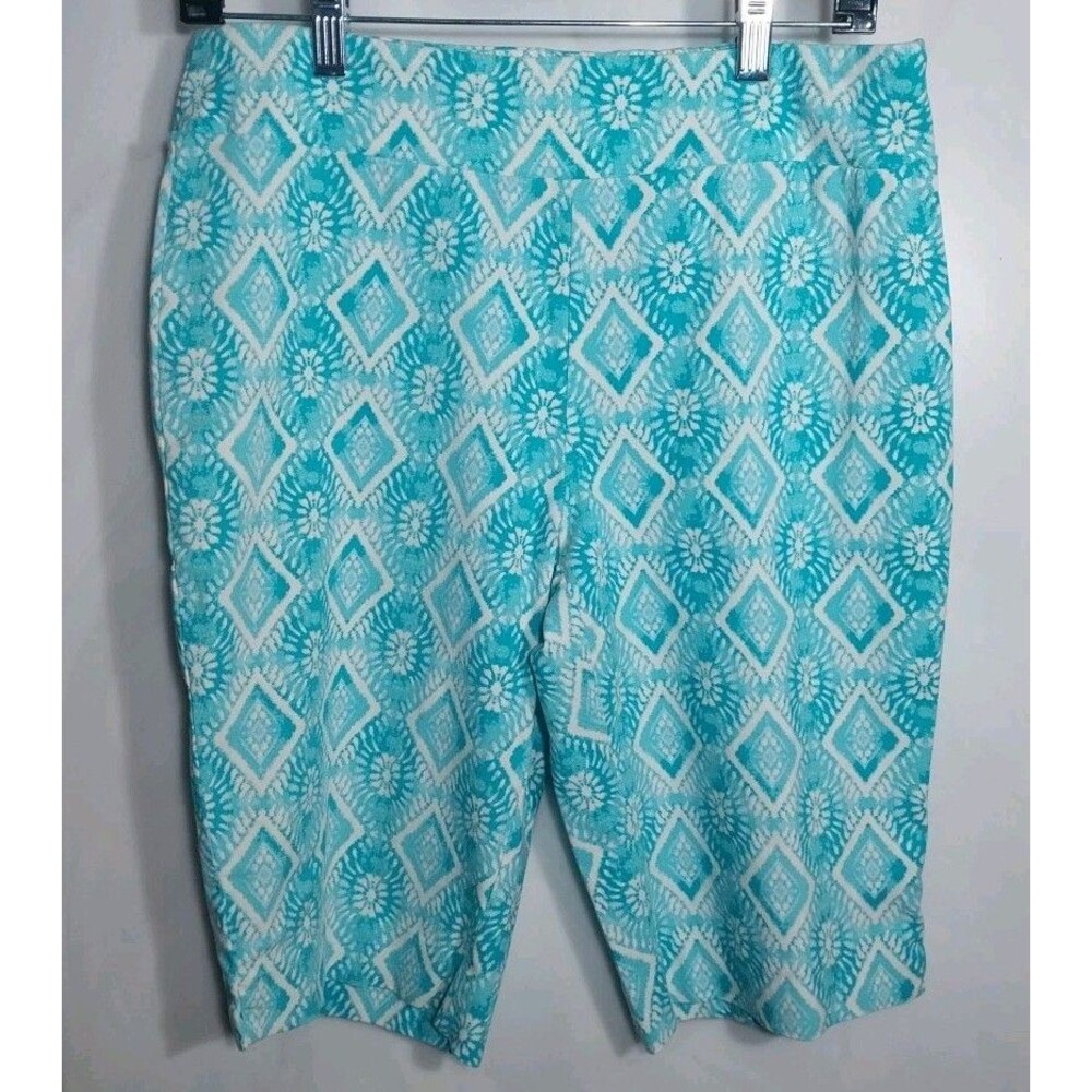 Jason Maxwell Womens Bermuda Shorts Size 12 Aqua Geometric Stretch Pull On